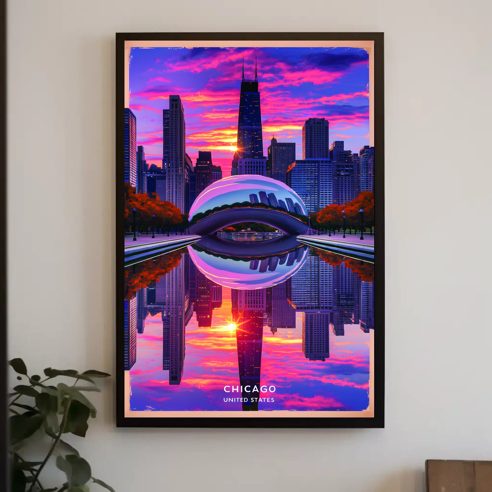Chicago's Iconic Skyline at Sunset Poster
