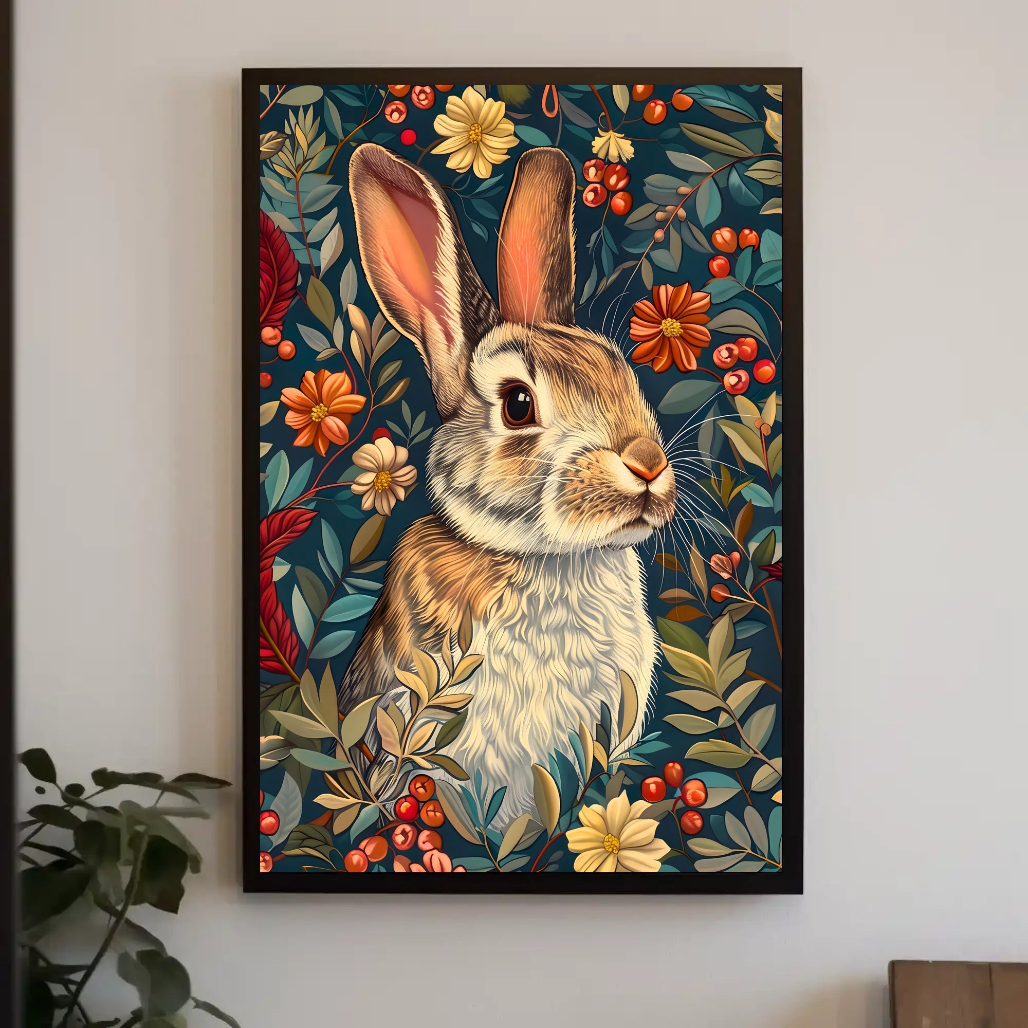 Enchanted Rabbit with Vibrant Flowers Animal Poster