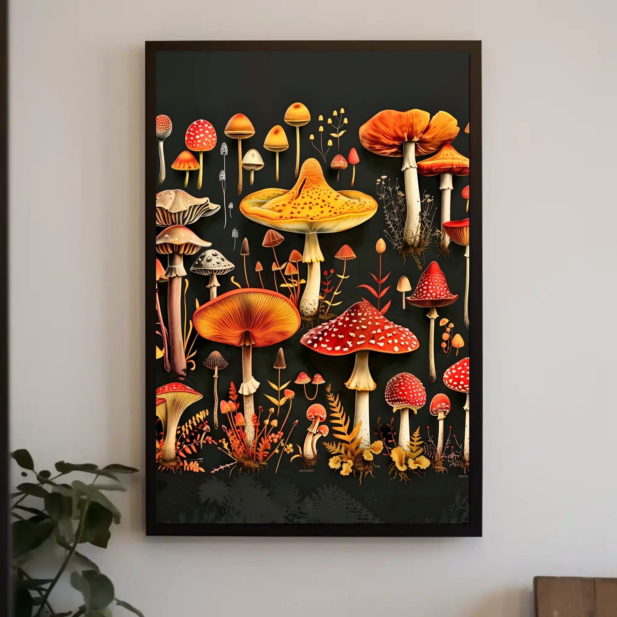 Mushroom Species Chart: Vibrant Fungi Educational or Infographic Poster