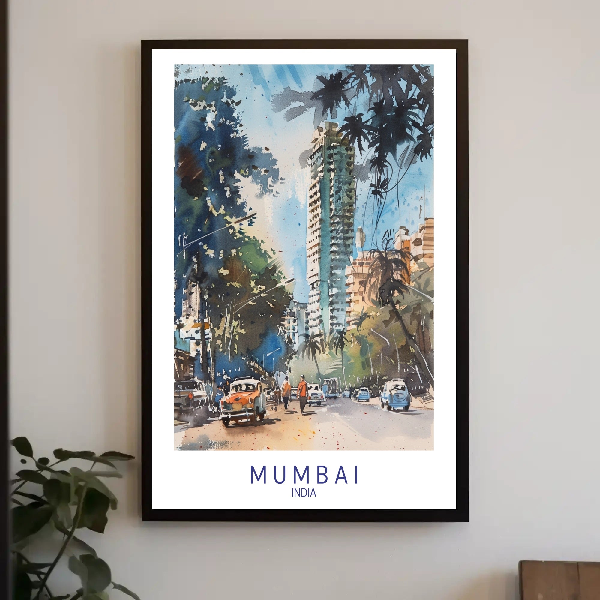 Mumbai's Vibrant Watercolor Cityscape with Energetic Urban or Cityscape Poster PosterGoat