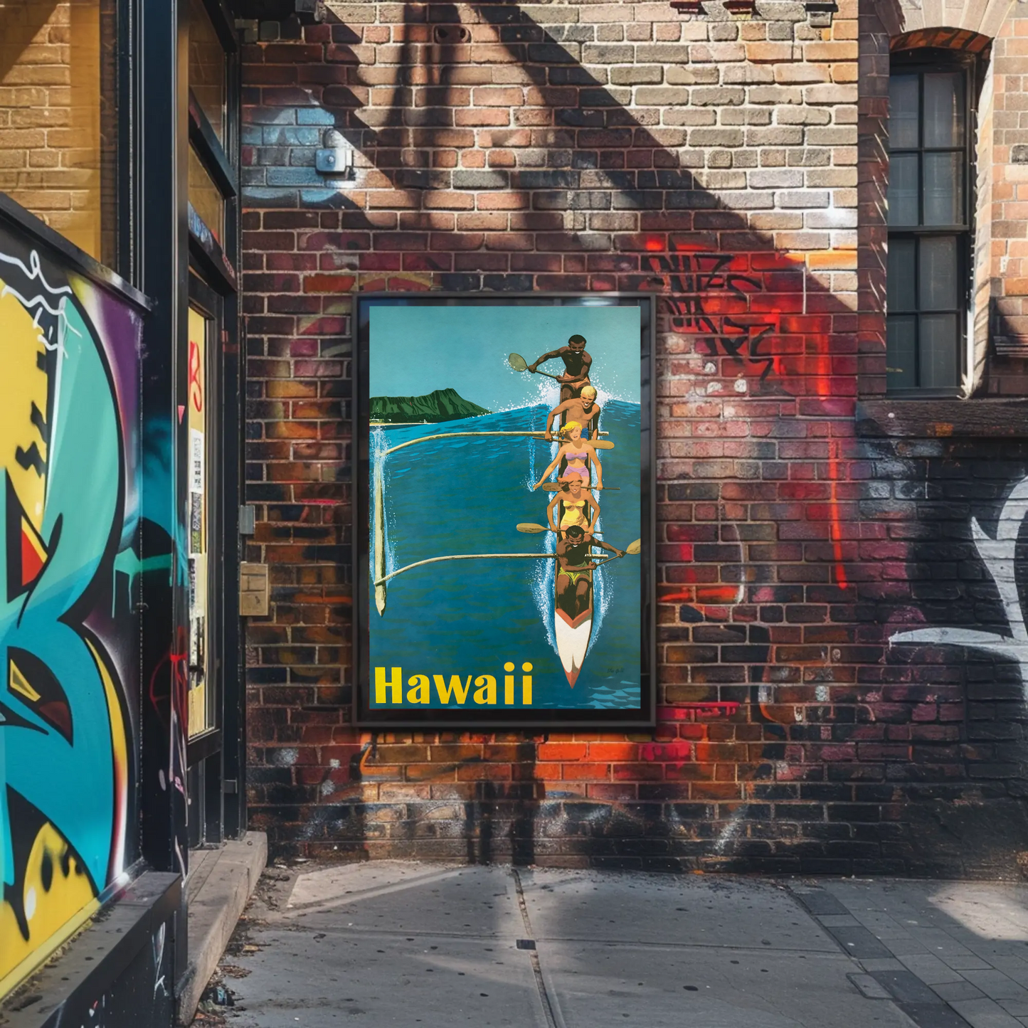 Hawaii Canoe Paddling Vintage Travel Poster Scene