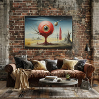 Red Sphere Desert Imagination: Futuristic Sci-Fi Poster