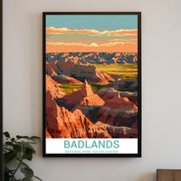 Stylized Sunset Badlands National Park Landscape Poster