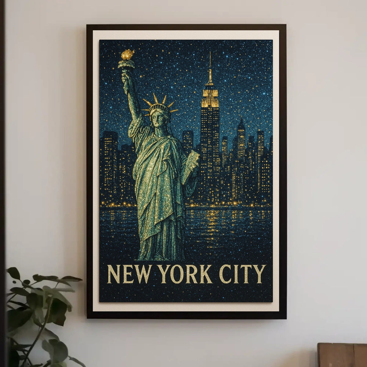 Statue Of Liberty Poster Modern Nighttime Skyline Wall Art