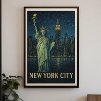Statue Of Liberty Poster Modern Nighttime Skyline Wall Art