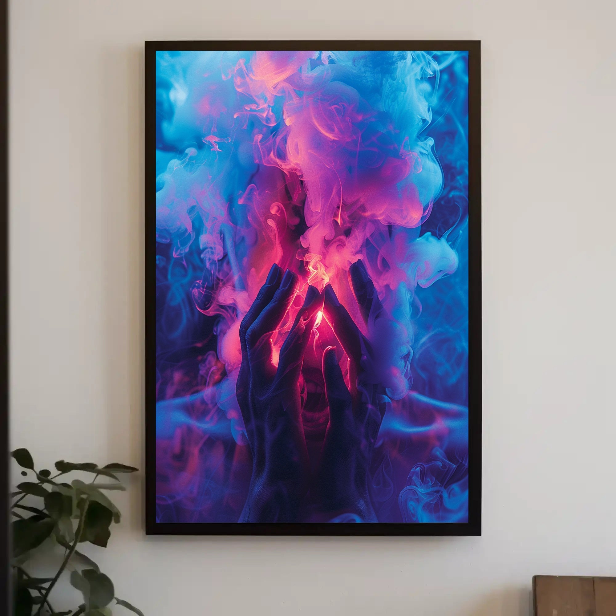 Mystical Hands in Neon Smoke Poster PosterGoat