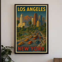 Los Angeles to New York City Poster Vintage Wall Art