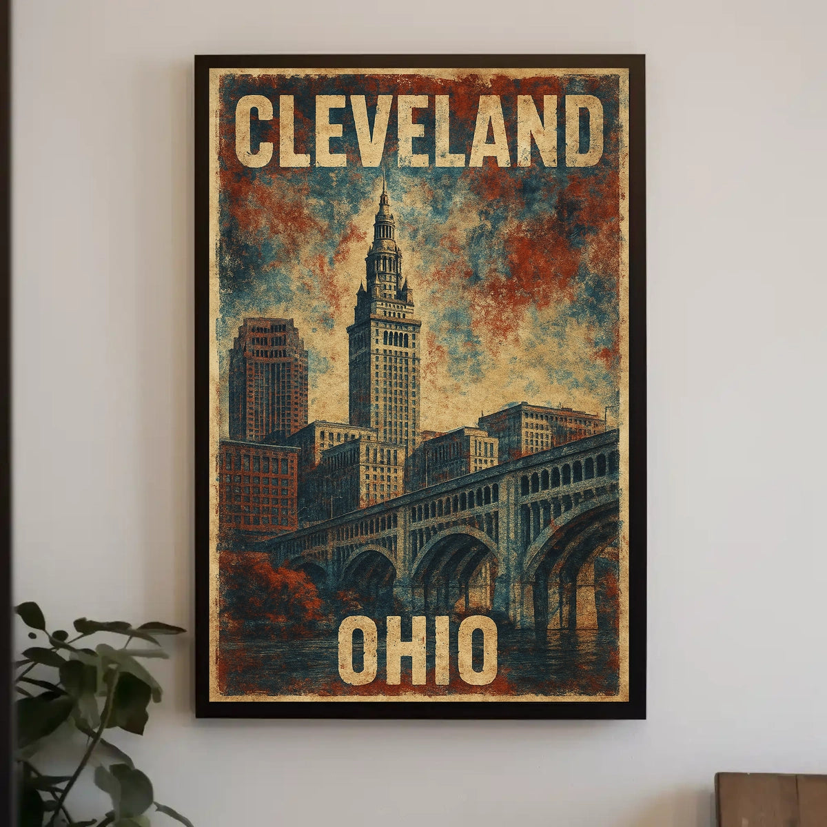 Cleveland, Ohio Vintage Cityscape Poster