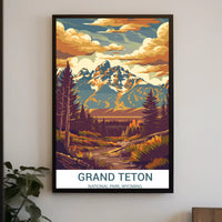 Grand Teton National Park Vintage Illustration National Park Poster