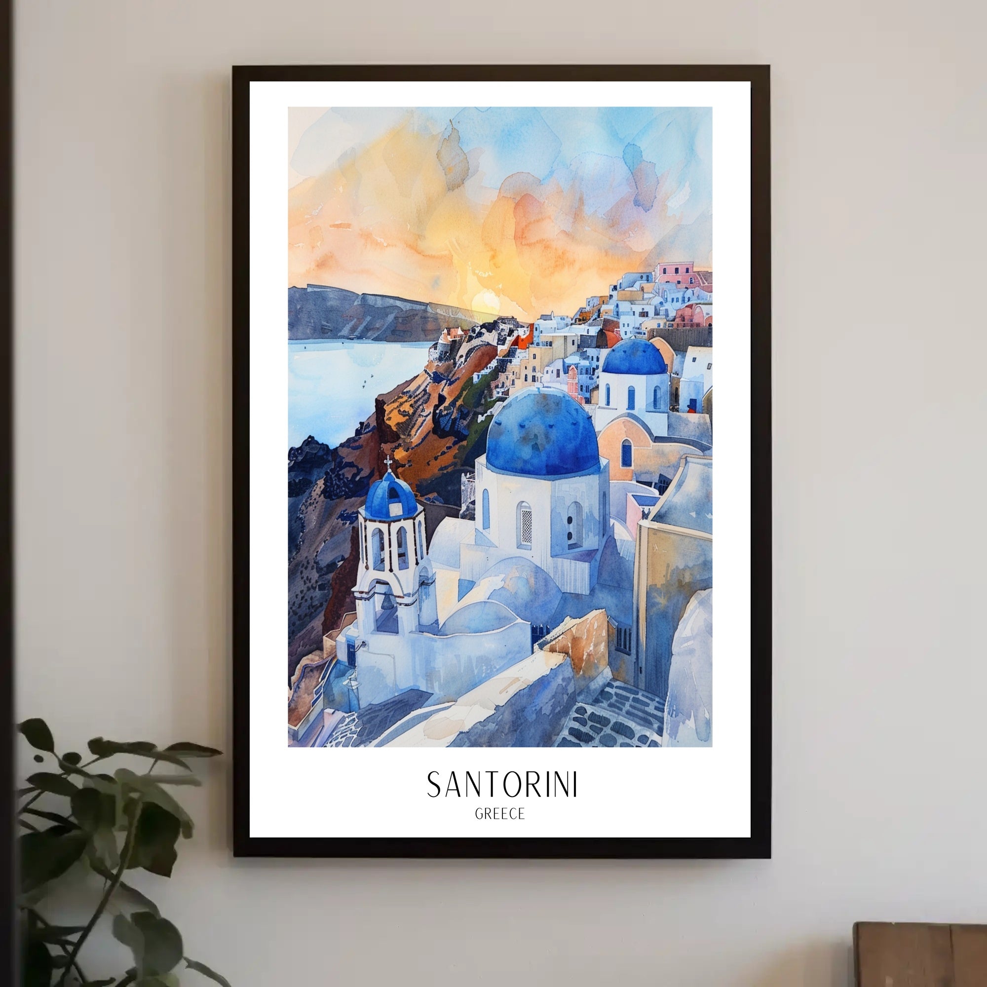 Santorini Sunset Scene: Vibrant Travel Poster PosterGoat