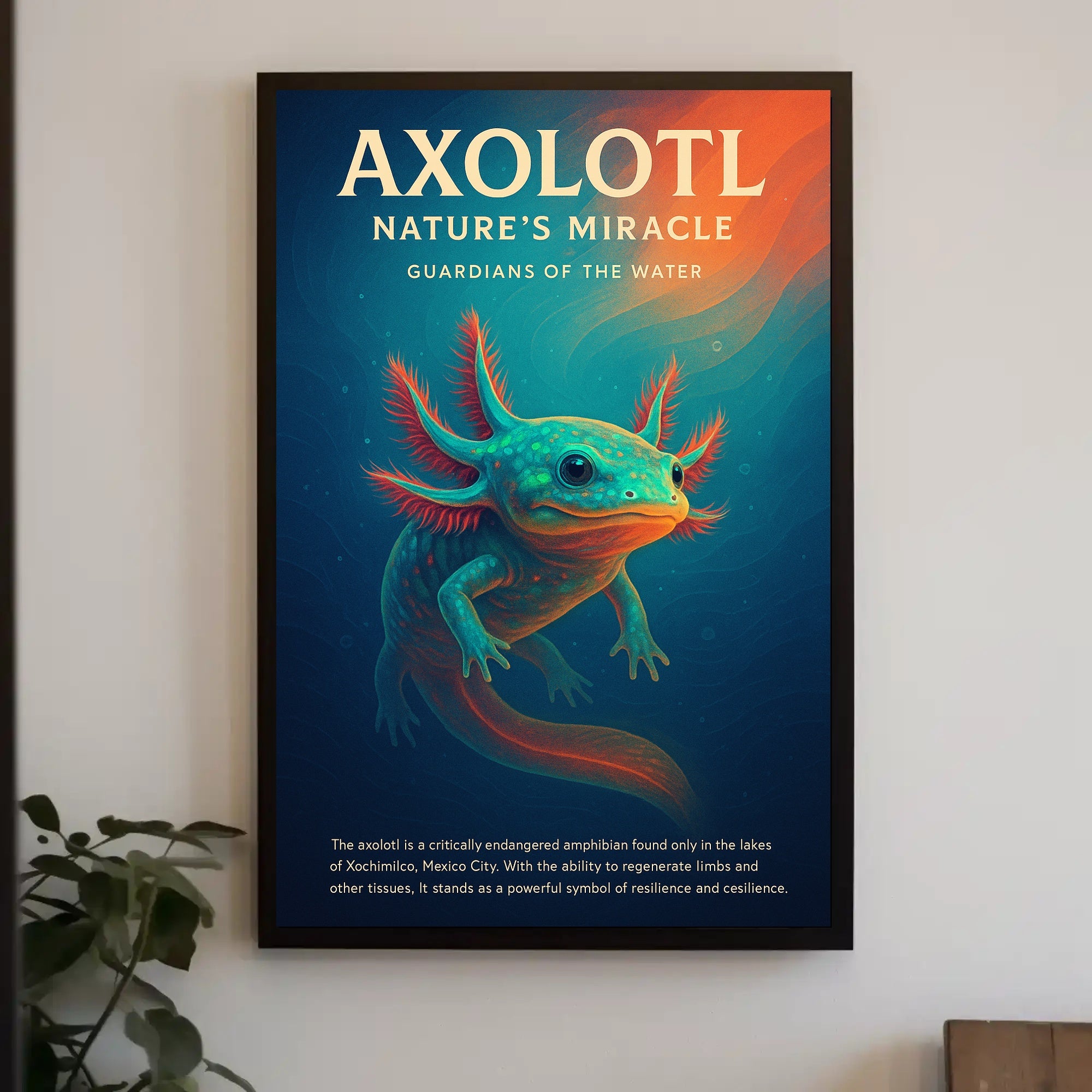 Axolotl Nature Poster Vintage Aquatic Wall Art