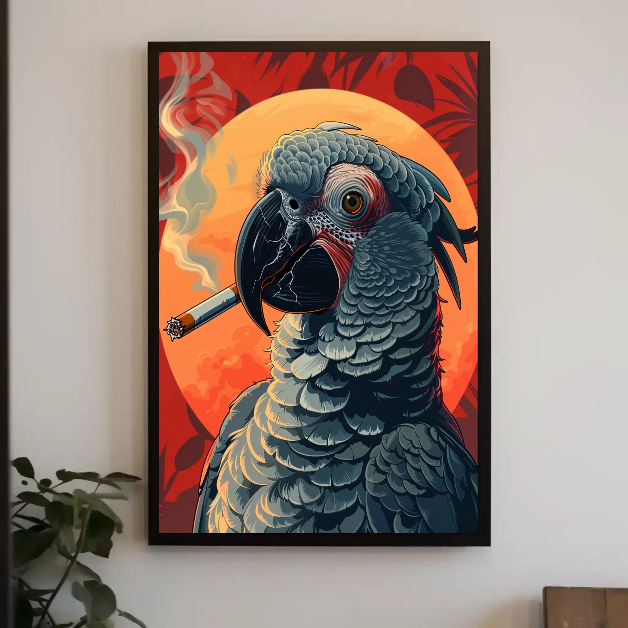 Parrot with Cigarette: Edgy Art Animal Poster PosterGoat