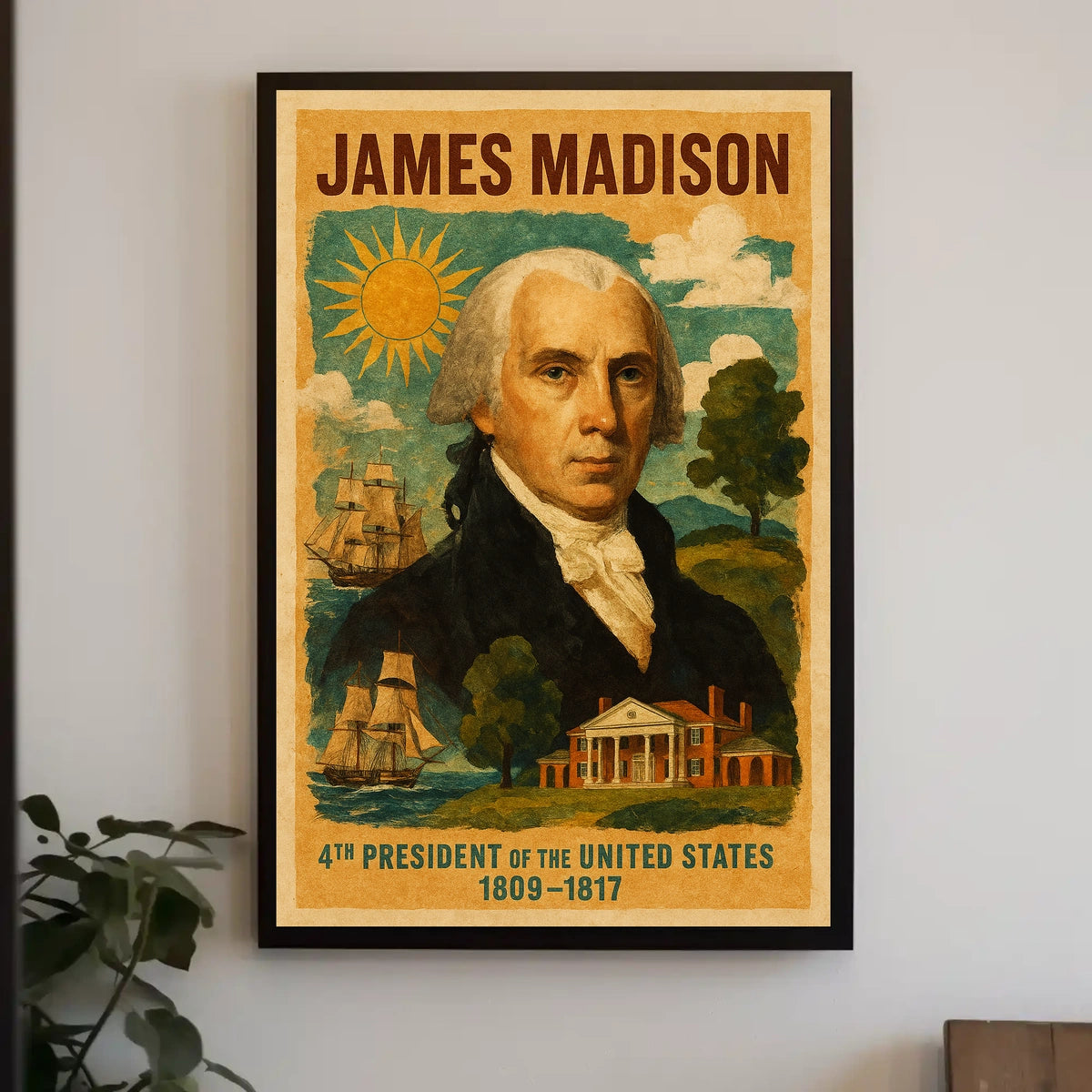 James Madison 4th President of the United States Layered Digital Collage Poster