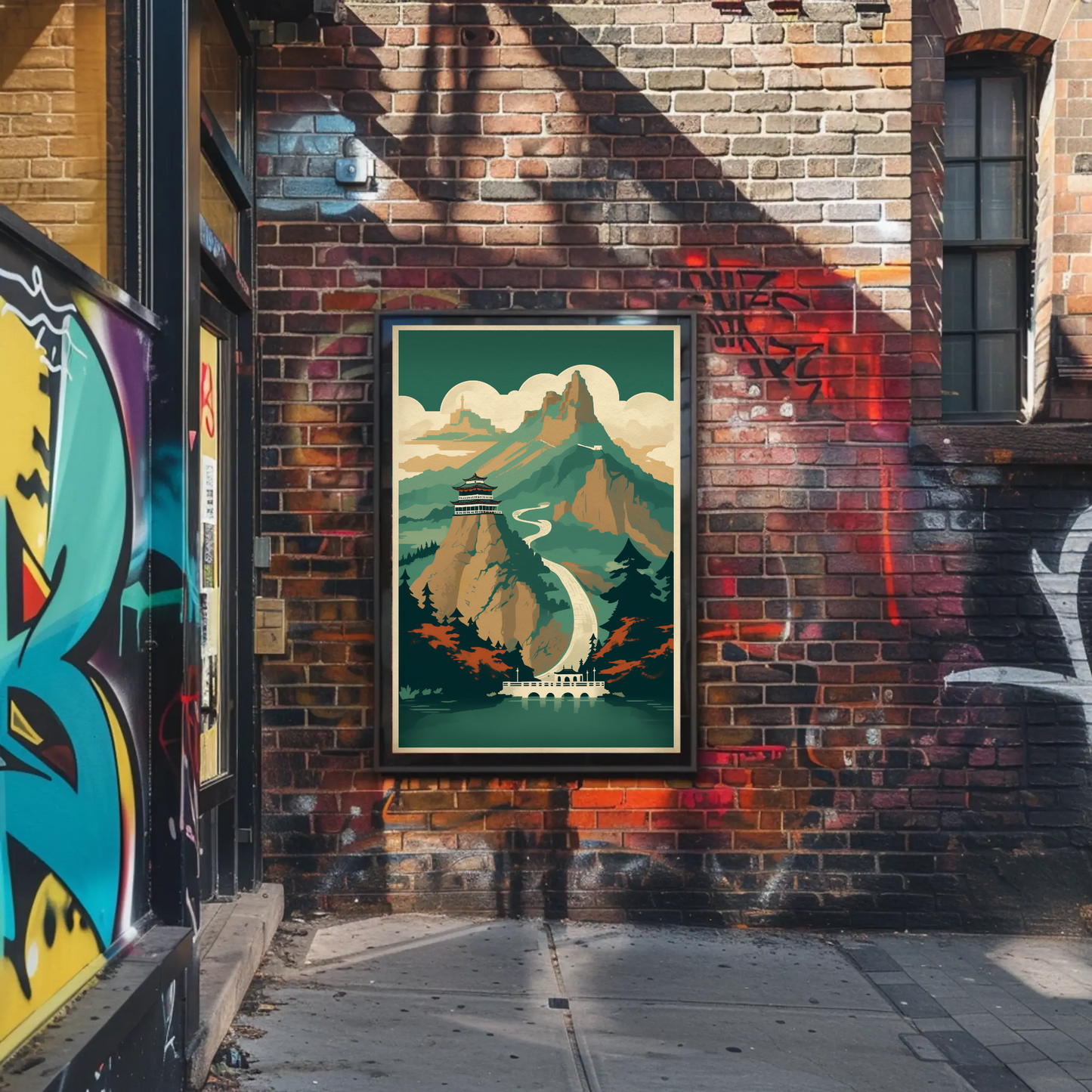 Chinese Mountain Temple Path Scenic View Travel Poster