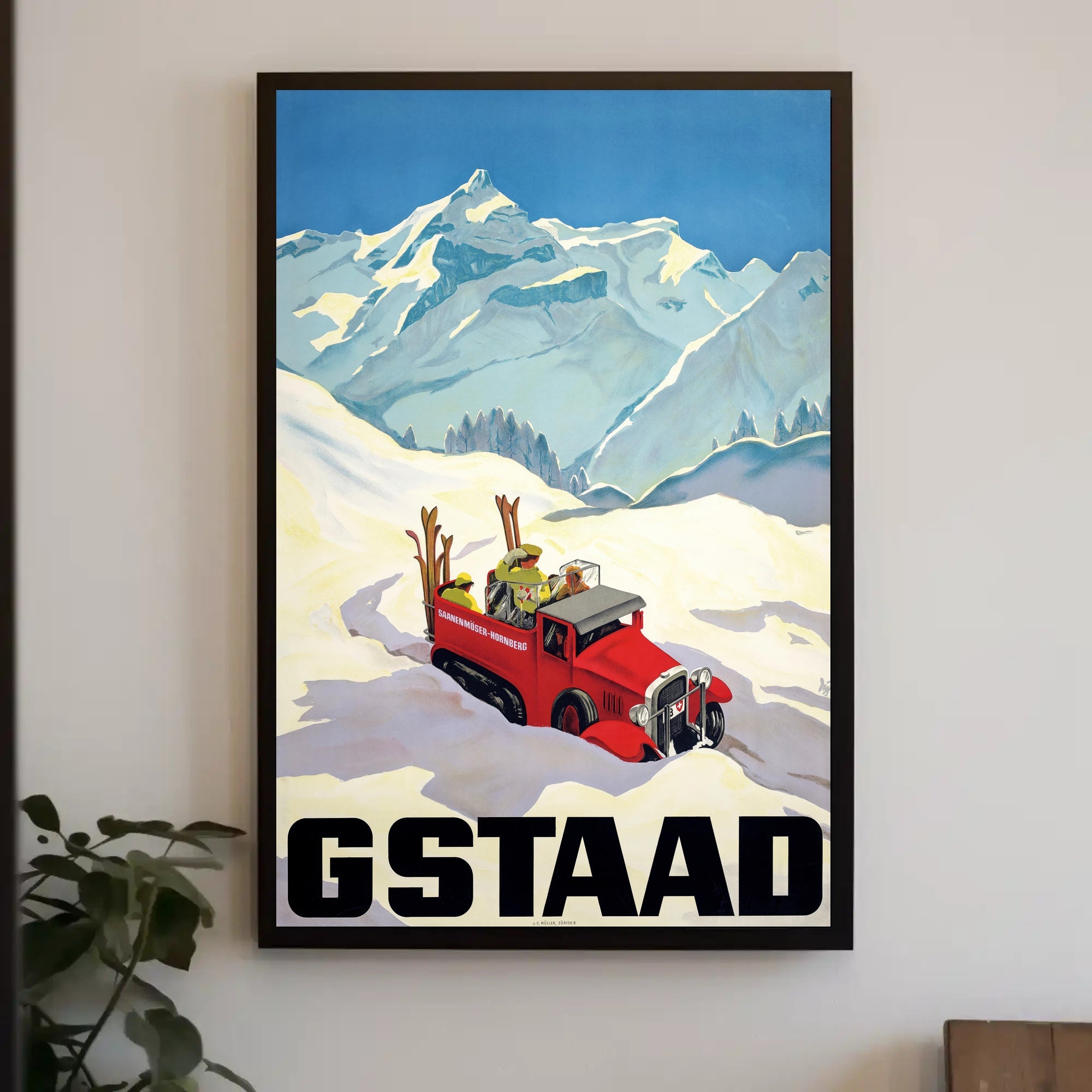 Vintage Winter Adventure in Gstaad Travel Poster PosterGoat