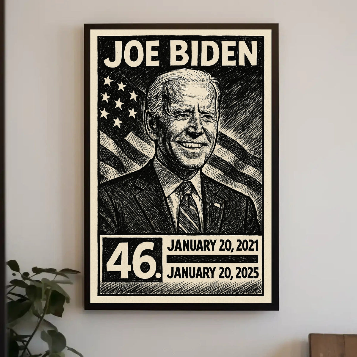 Joe Biden 46th President of the United States B & W Comic Sketch Poster