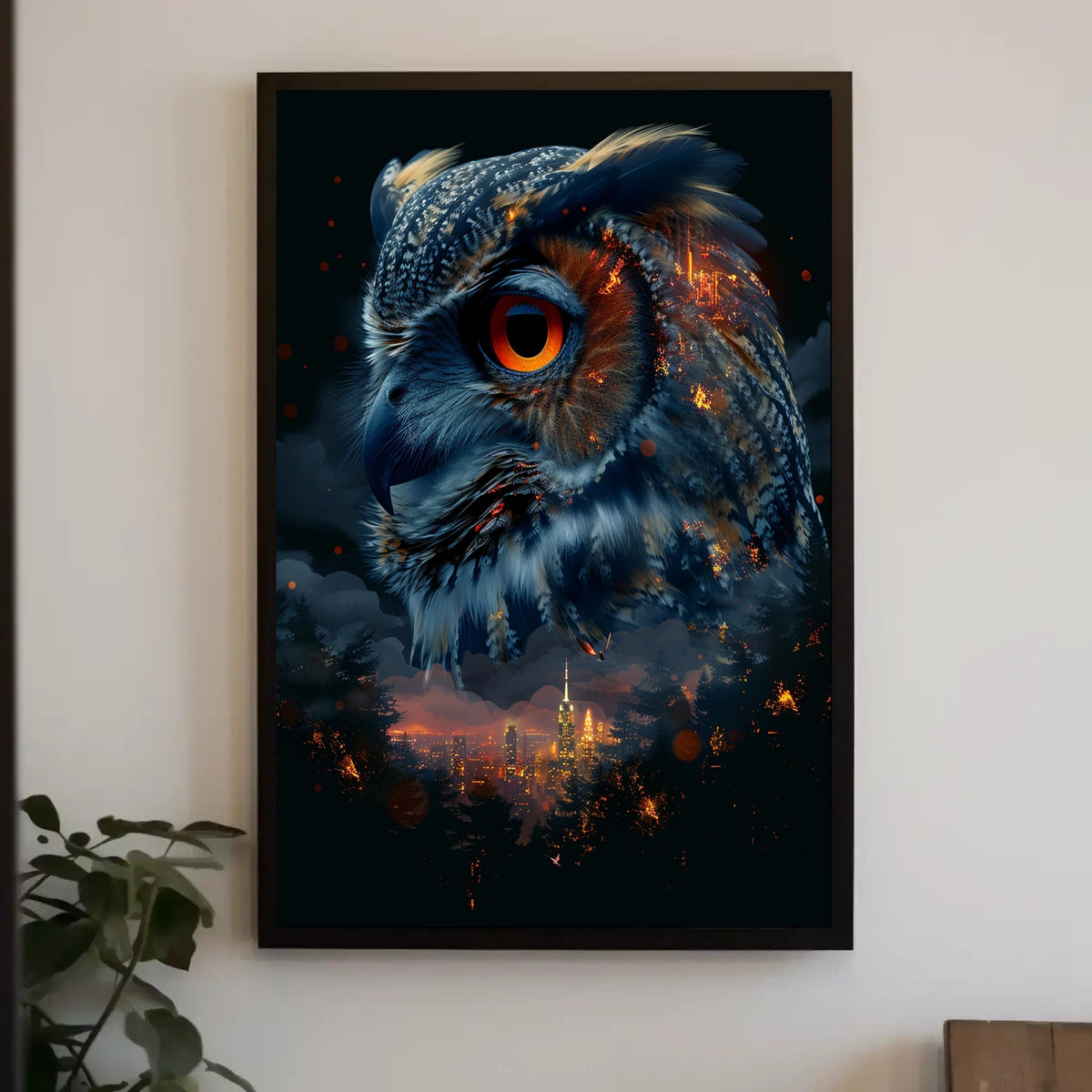 Mystical Owl Cityscape Surreal Art Poster Print