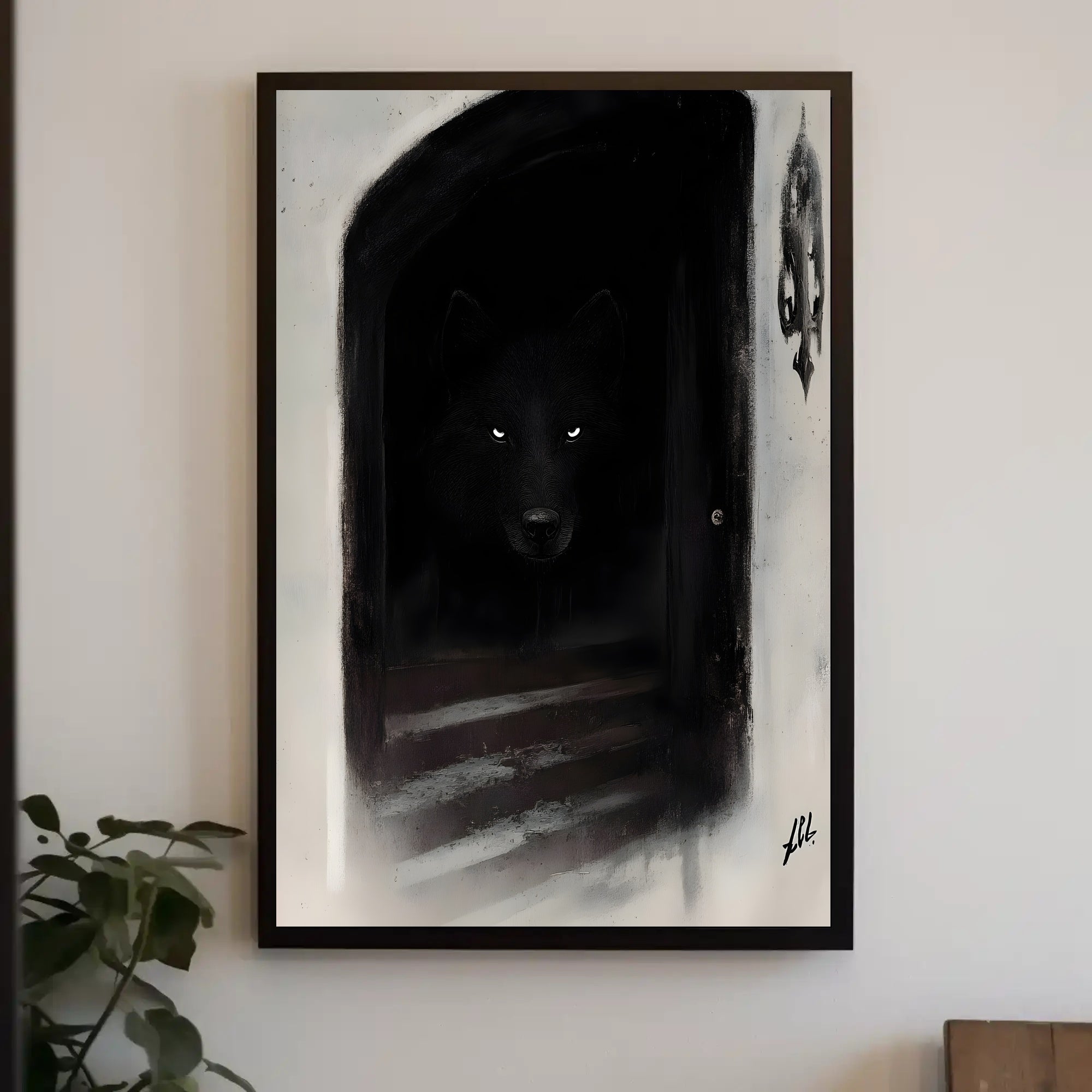 Wolf's Gaze: Mysterious Shadows Animal Poster PosterGoat