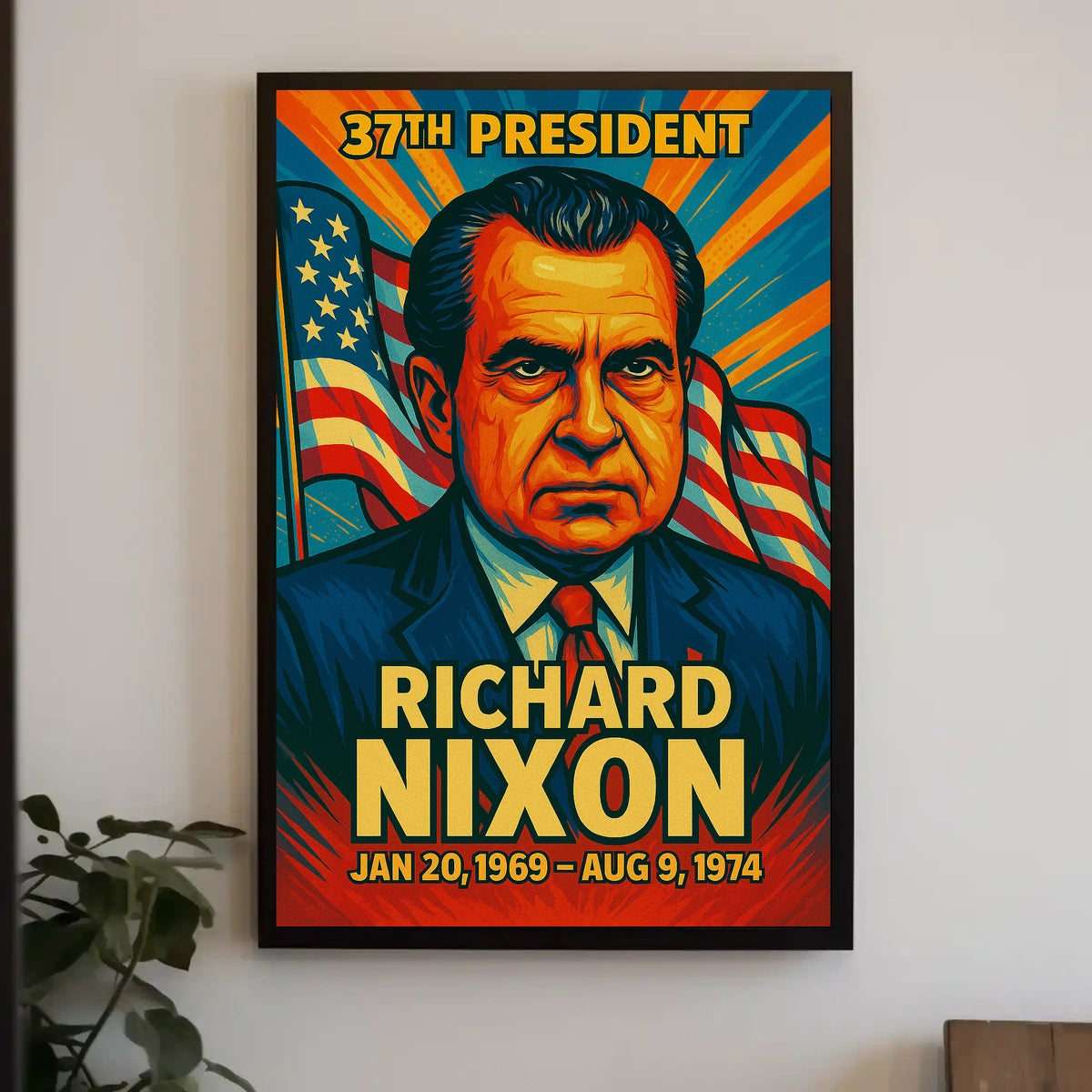 Richard Nixon 37th President of the United States Colorful Comic Book Style Poster