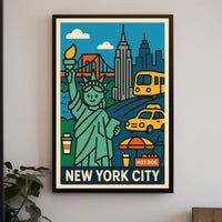 New York City Poster Vintage Cityscape Skyline Wall Art