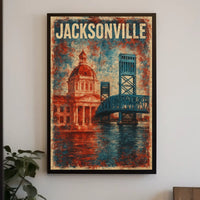 Jacksonville Landmarks Americana Cityscape Watercolor Florida Skyline Heritage Texture Patriotic Poster