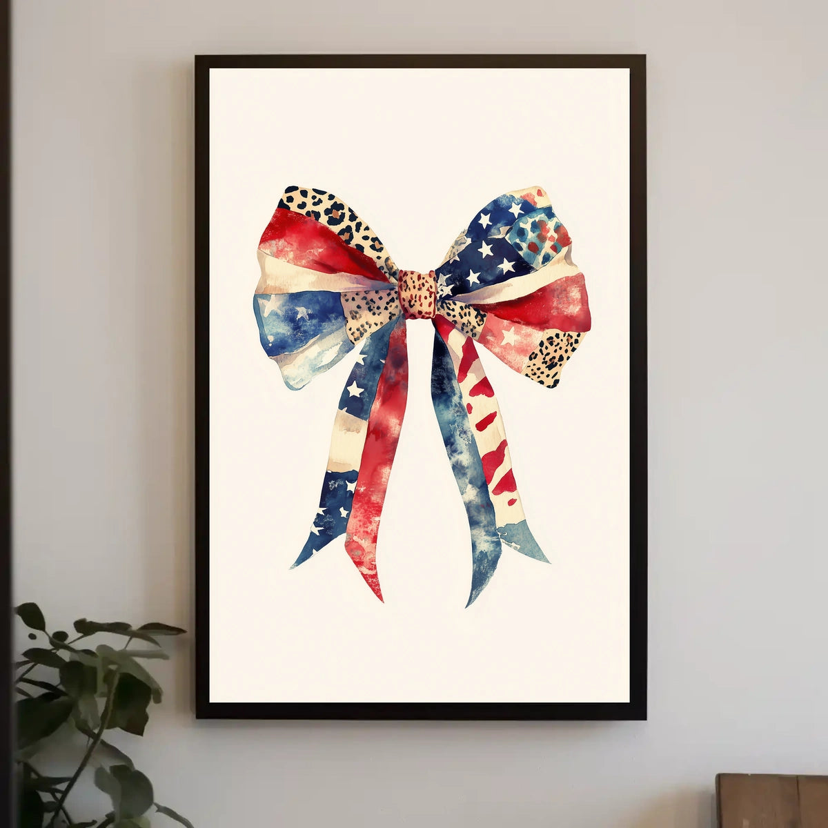Large Coquette Bow American Flag Watercolor Art Poster