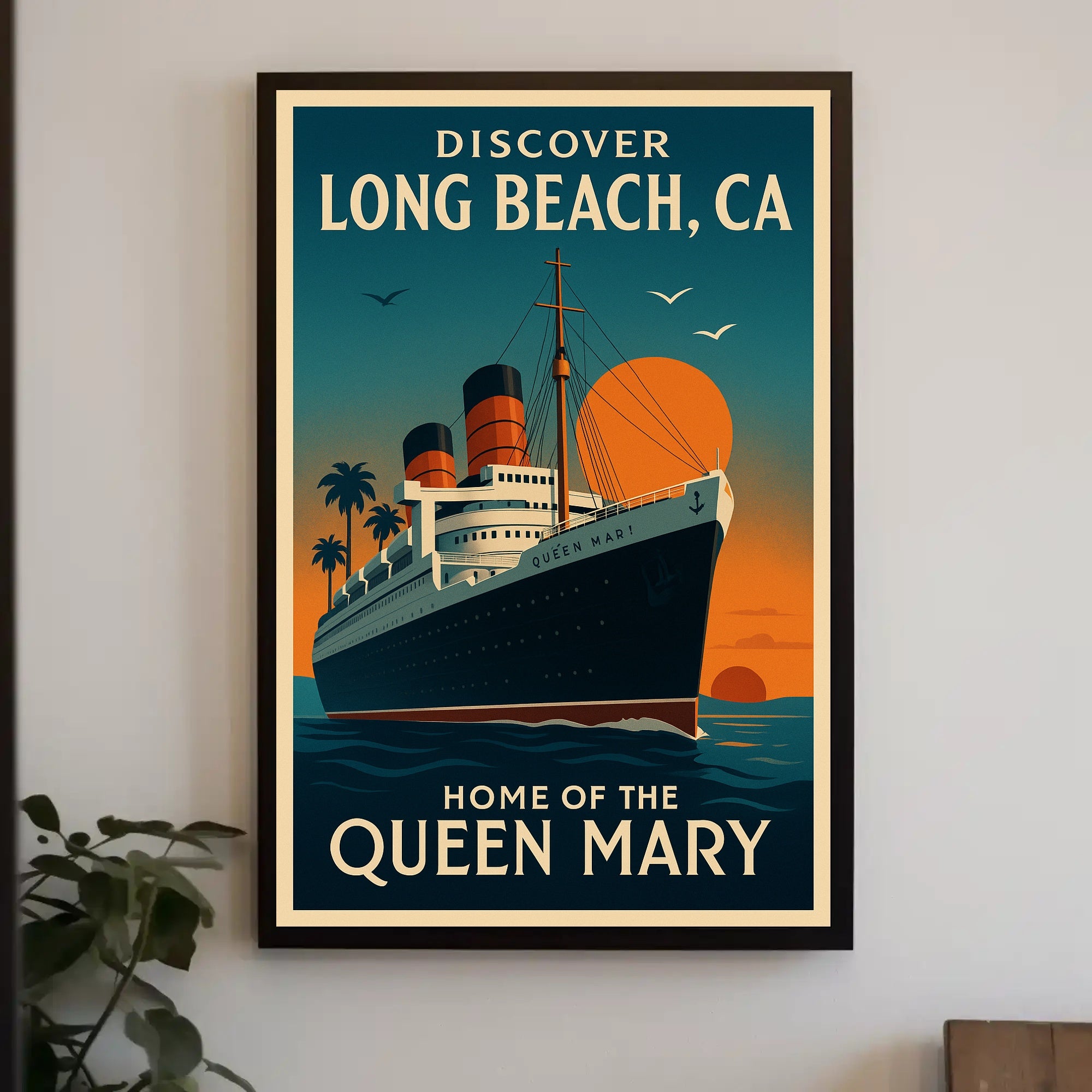Long Beach Queen Mary Vintage Travel Poster