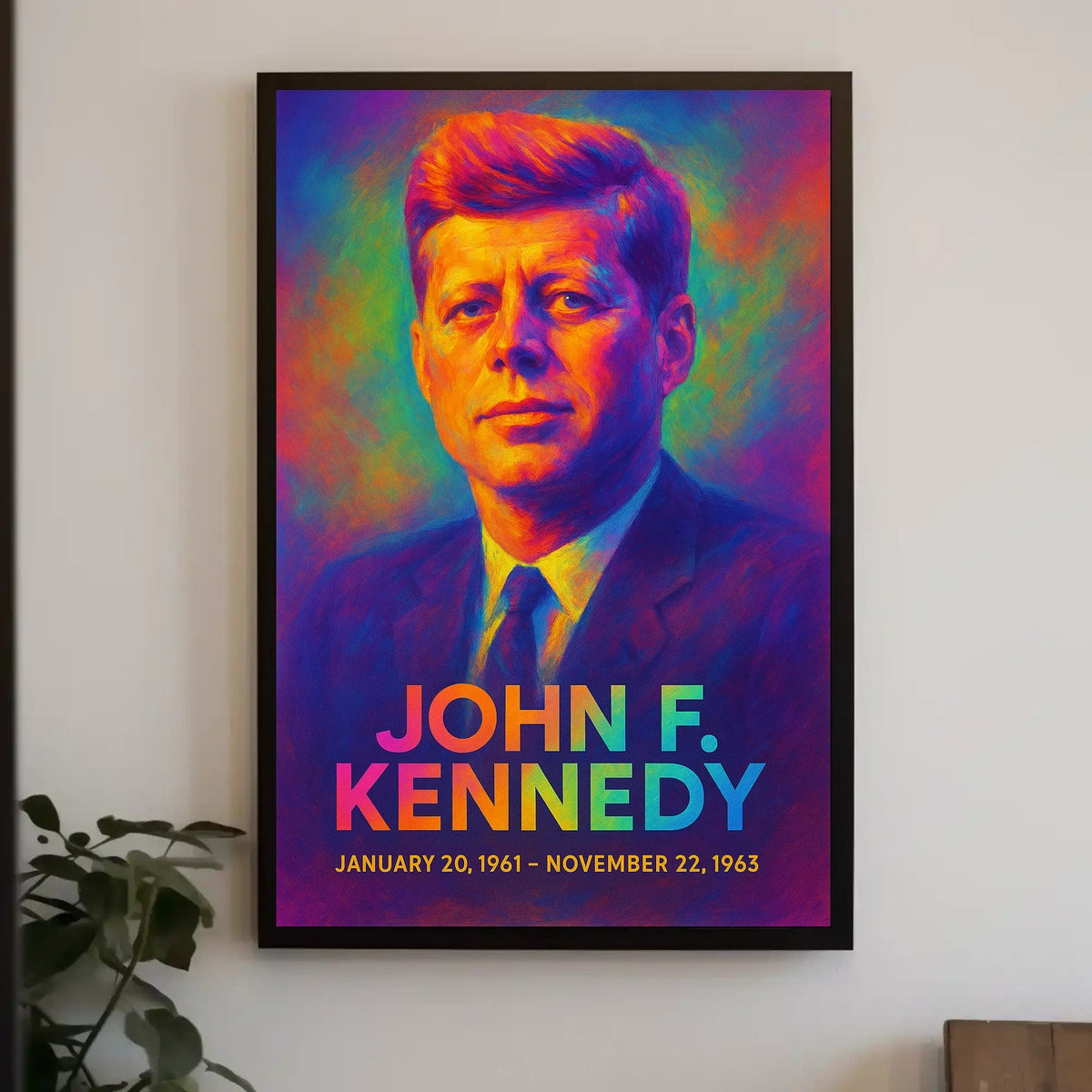 John F. Kennedy 35th President of the United States Neon Gradient Overlay Poster