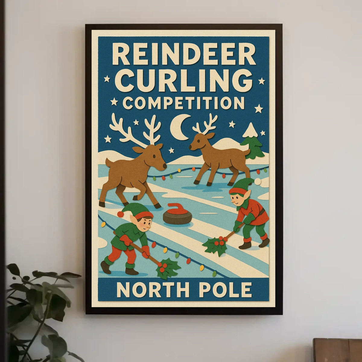 Reindeer Curling Competition Poster