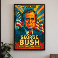 George H. W. Bush 41st President of the United States Colorful Comic Book Style Poster