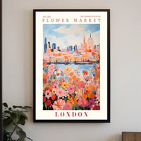 London Flower Market: Vibrant Blooms Against Iconic Skyline Poster