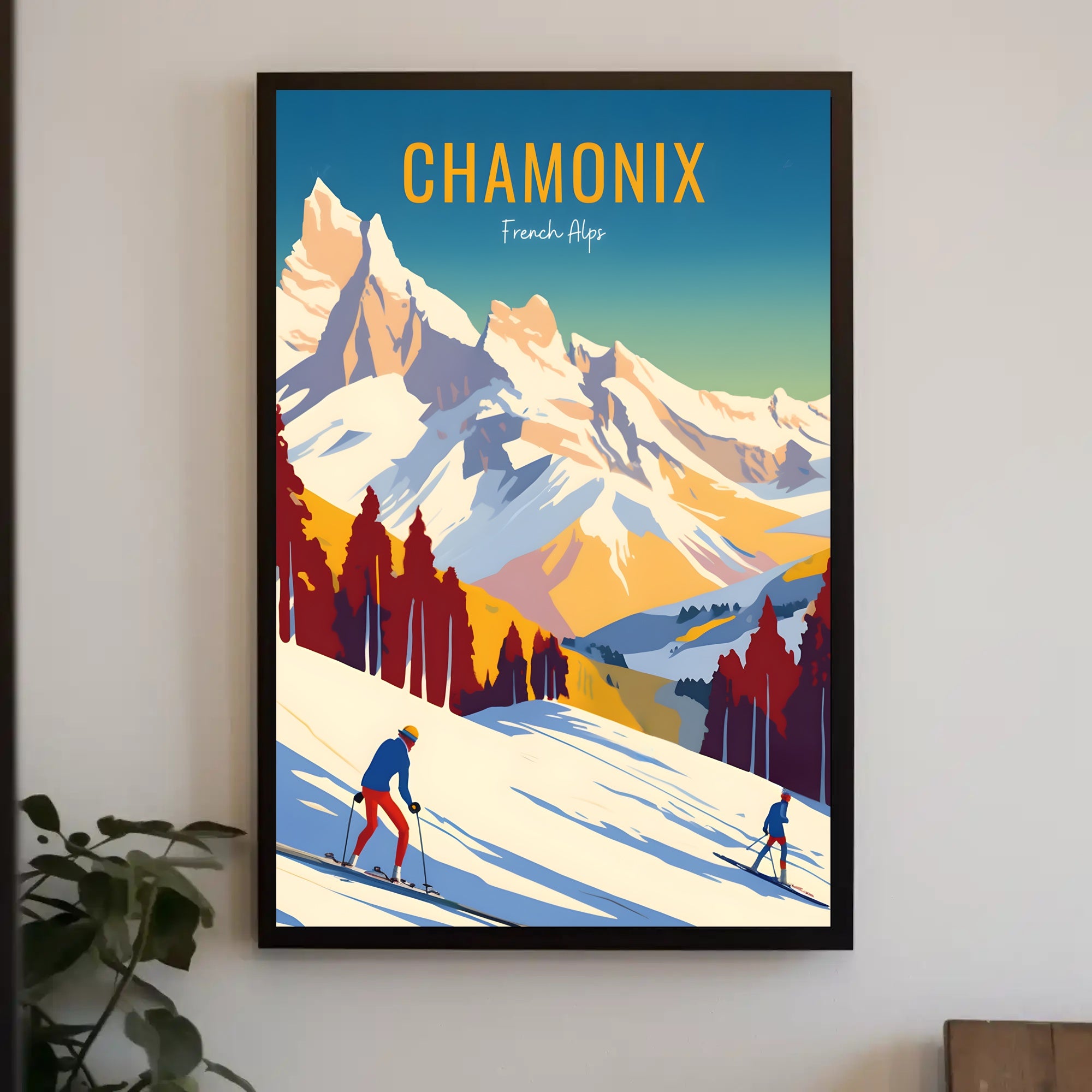 Chamonix Ski Adventure Vintage Travel Poster