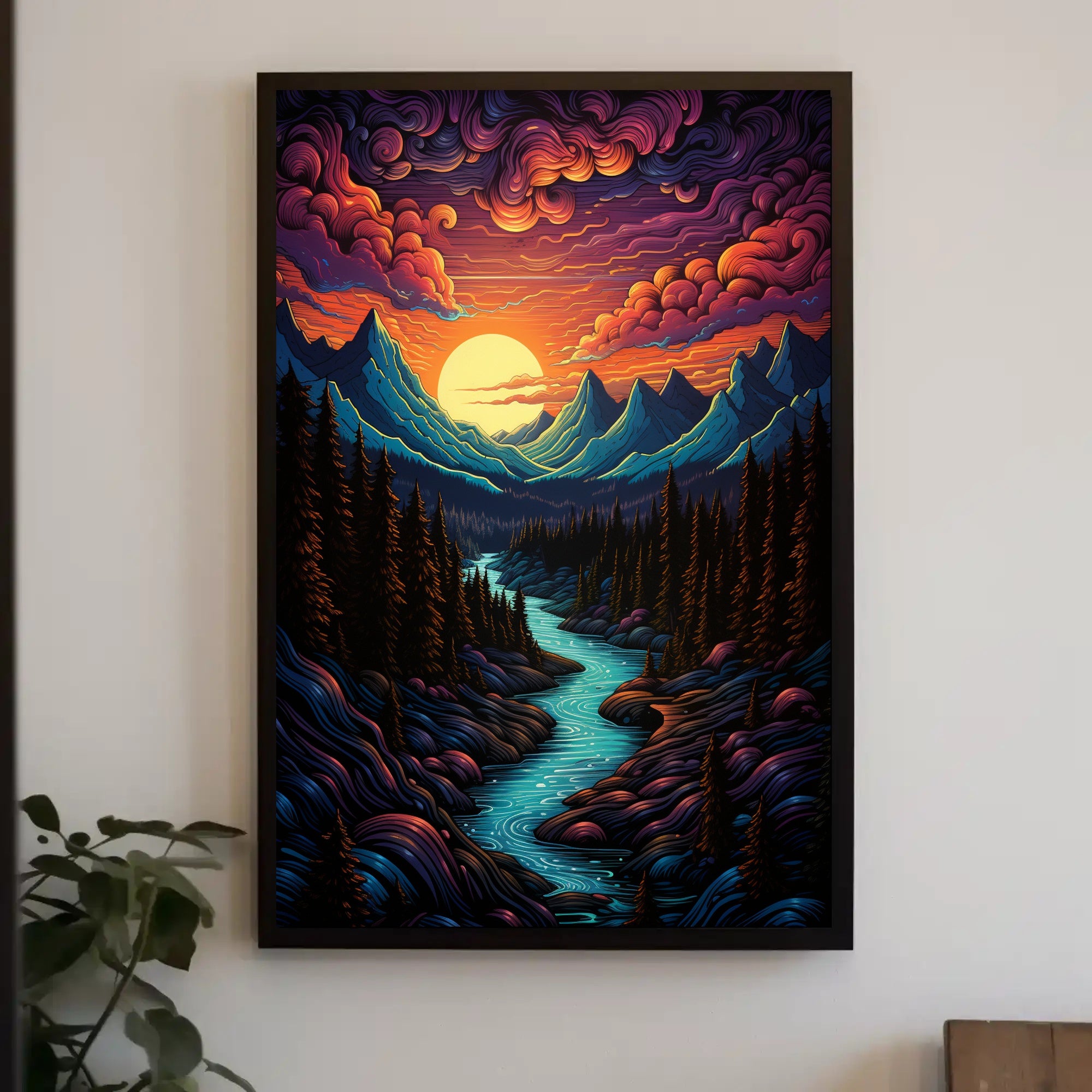 Majestic Mountain Sunset Poster PosterGoat