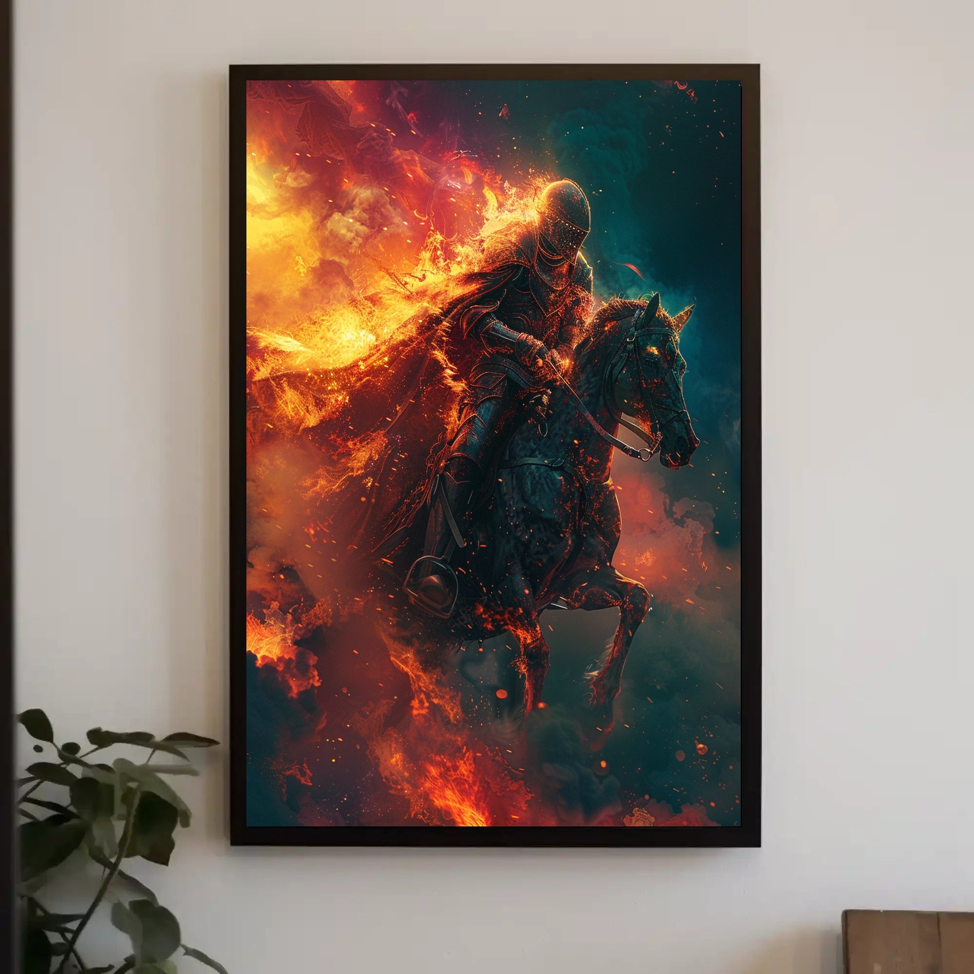 Fiery Knight Fantasy Adventure Poster PosterGoat