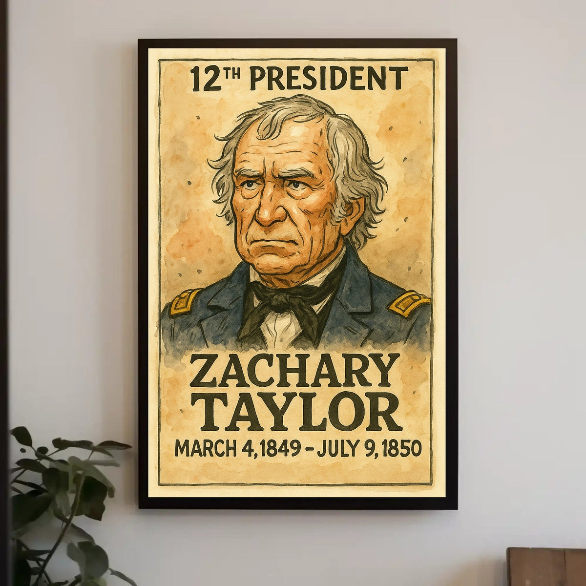 Zachary Taylor 12th President of the United States Exaggerated Cartoon Sketch Poster