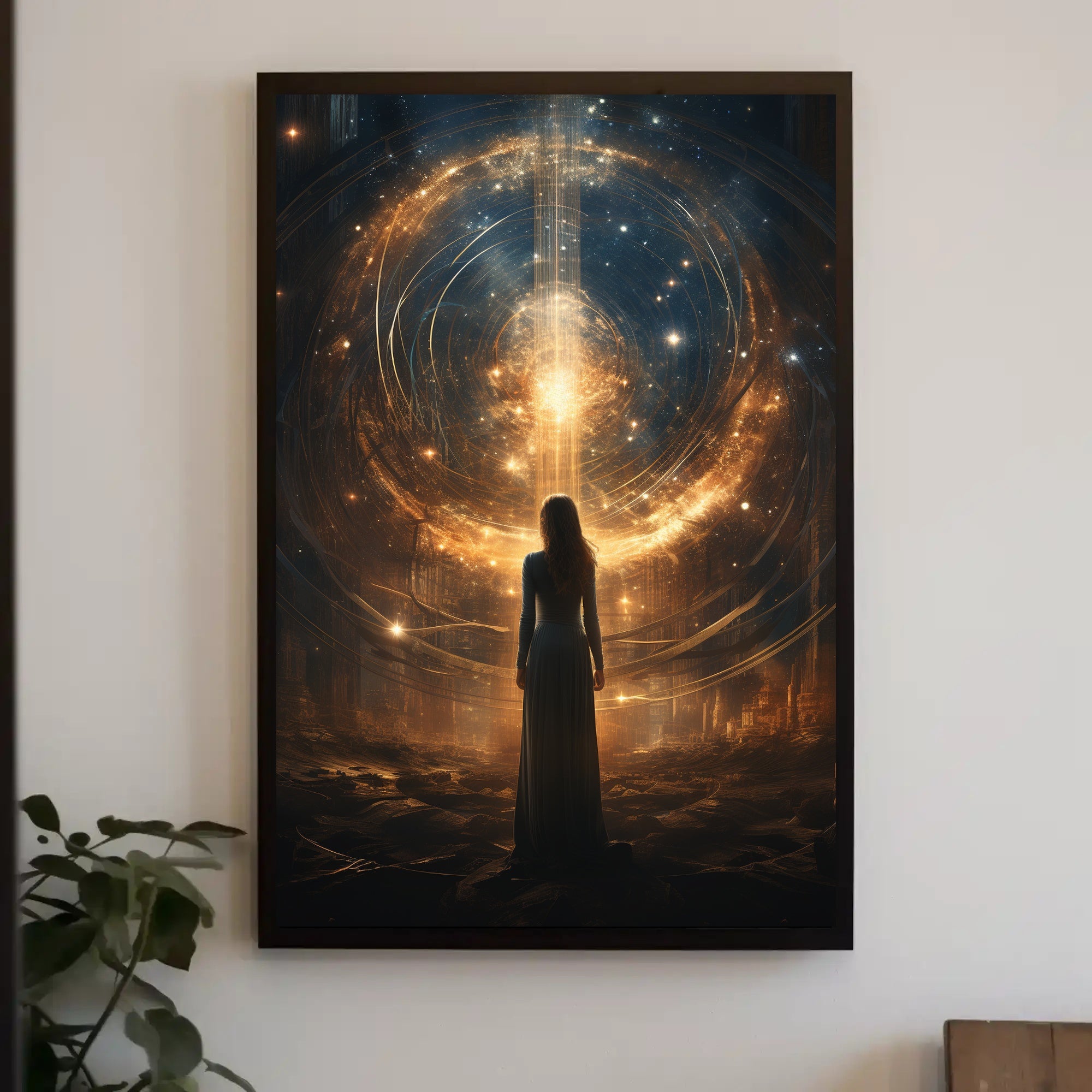 Lone Explorer in Mystical Cosmic Realm Futuristic Sci-Fi Poster