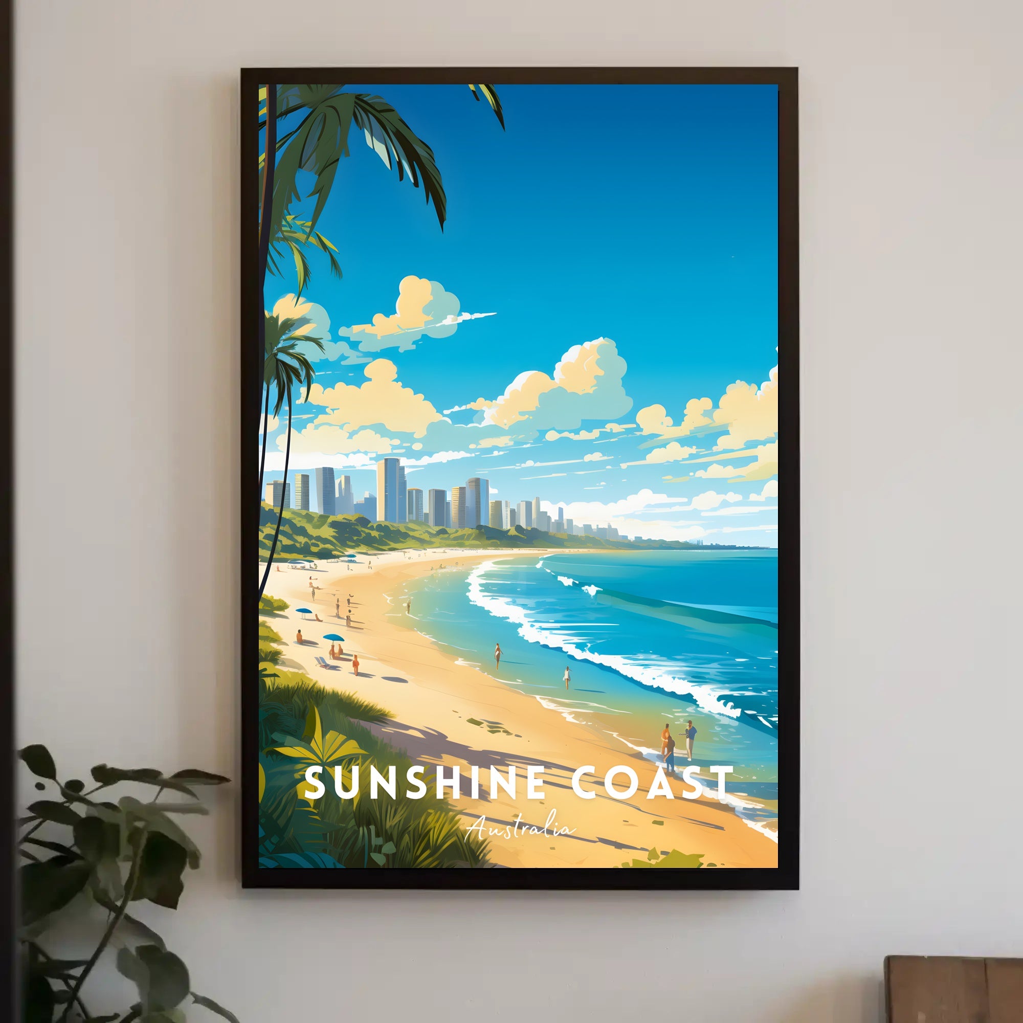 Sunshine Coast Vibrant Beach Scene Travel Poster