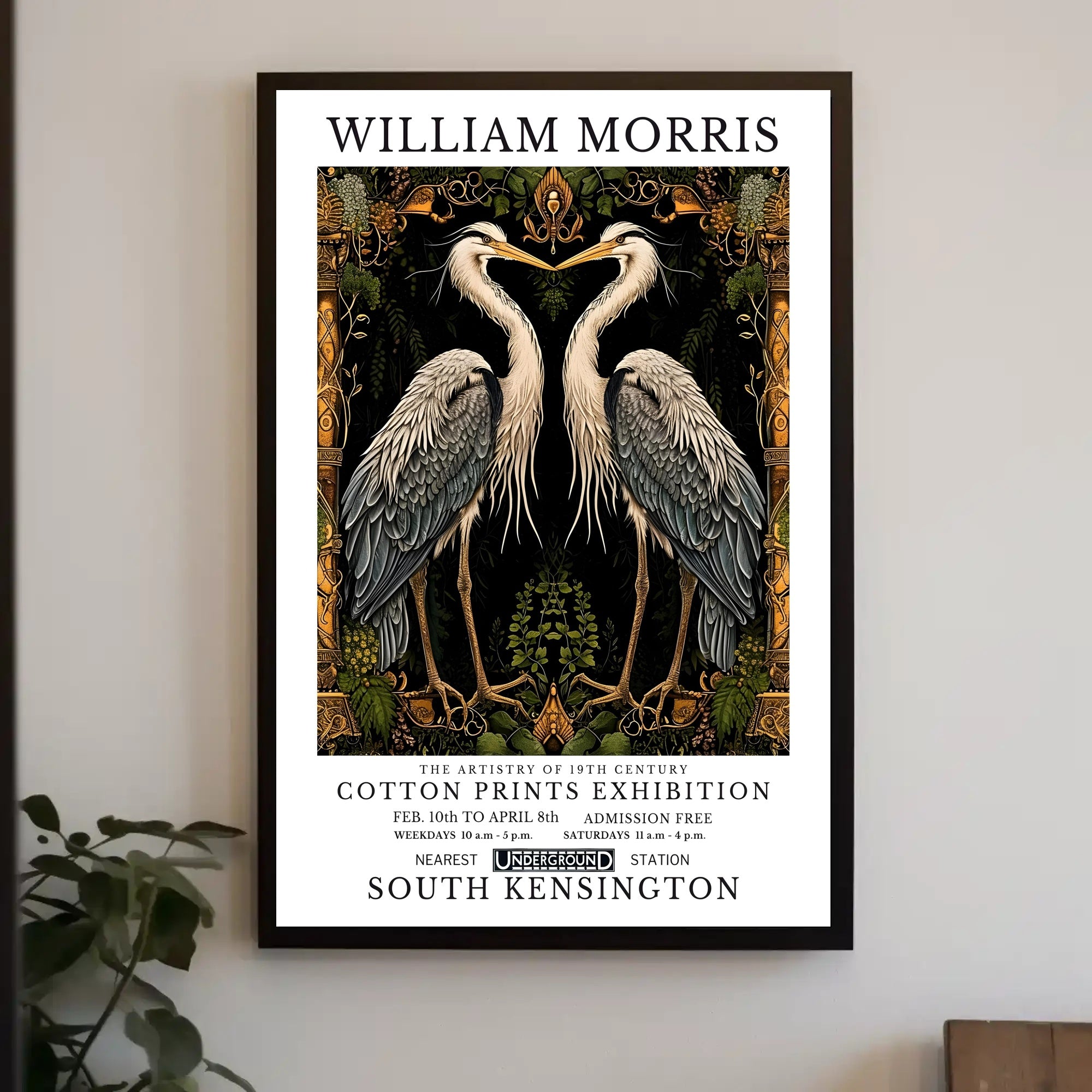 Elegant Herons Morris-Inspired Vintage Artistic Poster