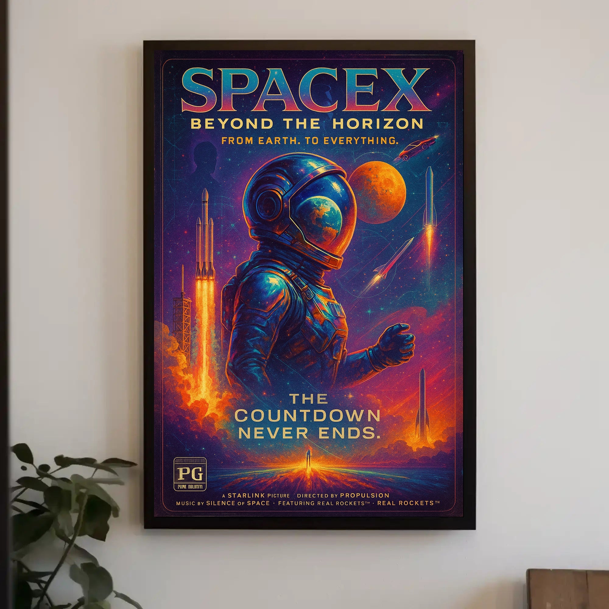 SpaceX Rocket Launch Vibrant Futuristic Sci-Fi Poster