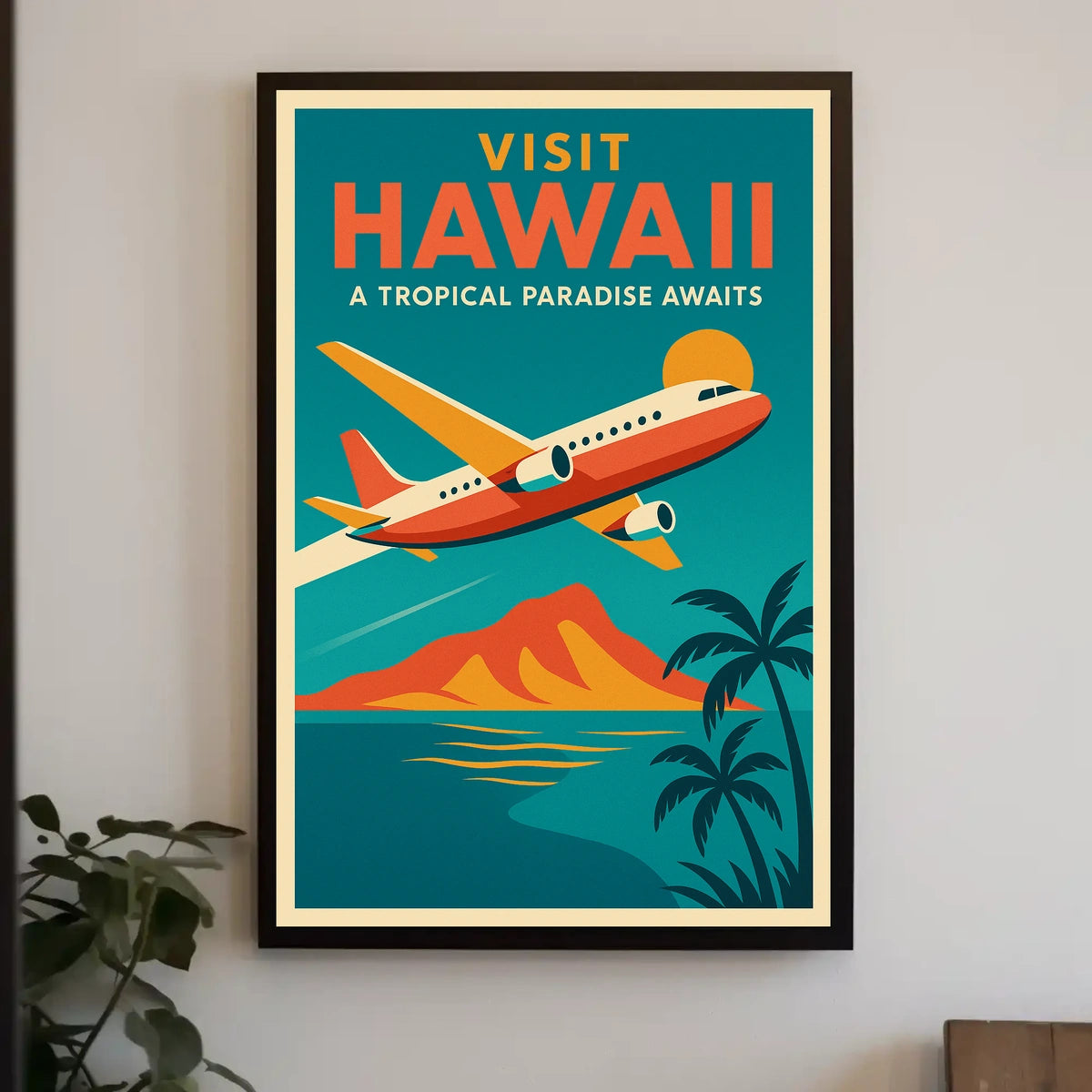 Hawaiian Adventure Scenic Flight Vintage Travel Poster