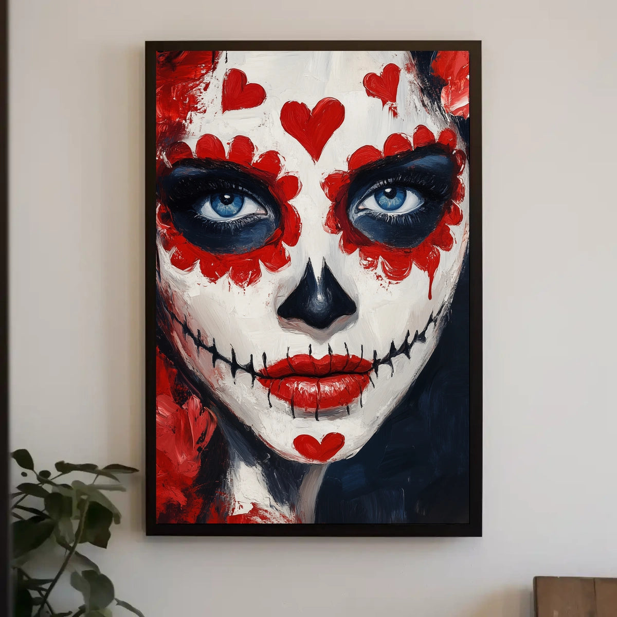 Day of the Dead Face Face Makeup Red Hearts Poster