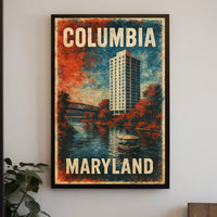 Columbia Maryland Scenic Cityscape Travel Minimalist Retro Vintage Collectors Poster