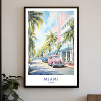 Miami Vintage Cars Street Scene Travel Poster PosterGoat