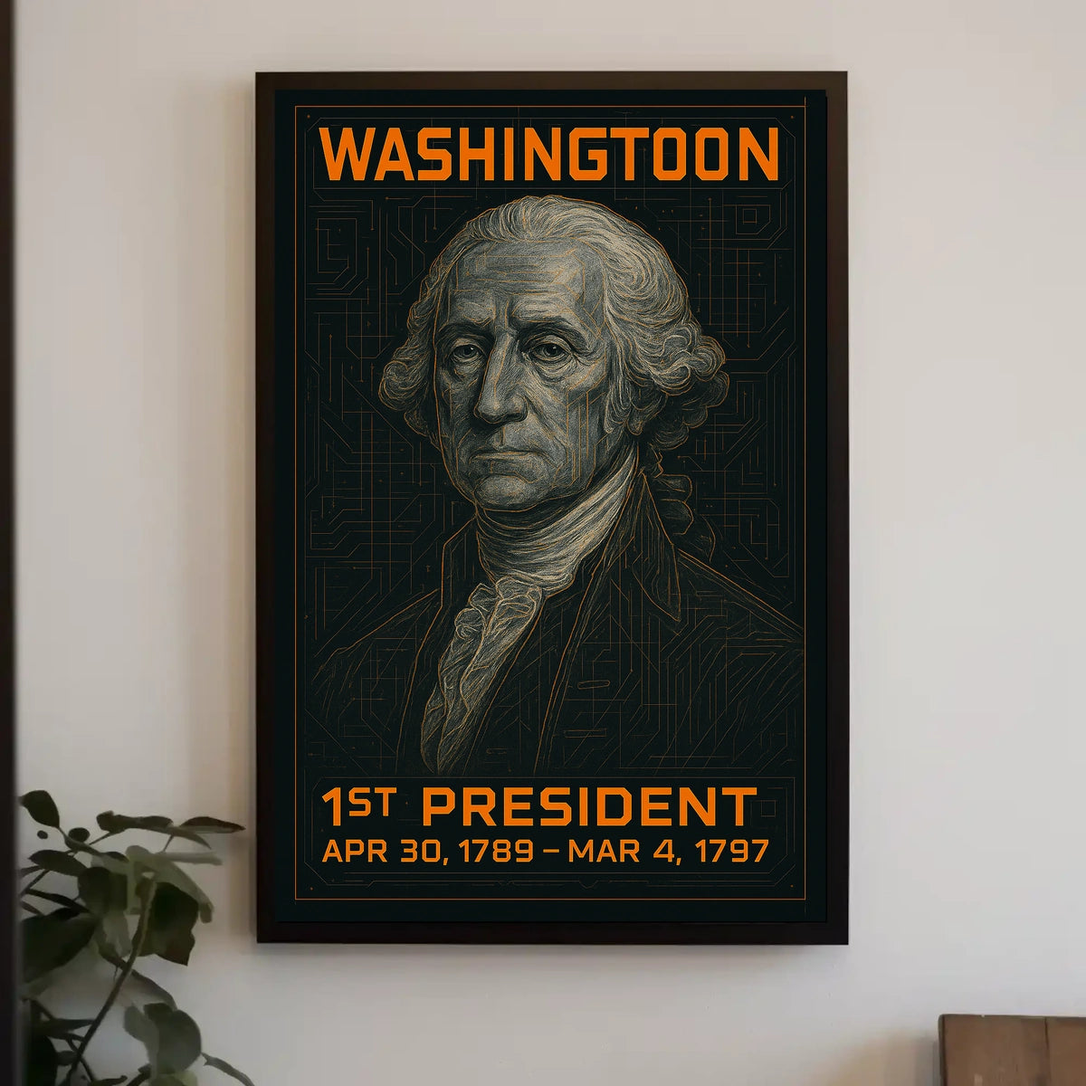 George Washington 1st President of the United States Techno Schematic Poster