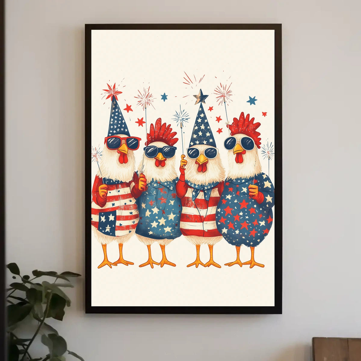 patriotic chickens standing side by side Poster