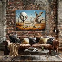 Surreal Desertscape with Abstract Alien Figure Artistic Poster