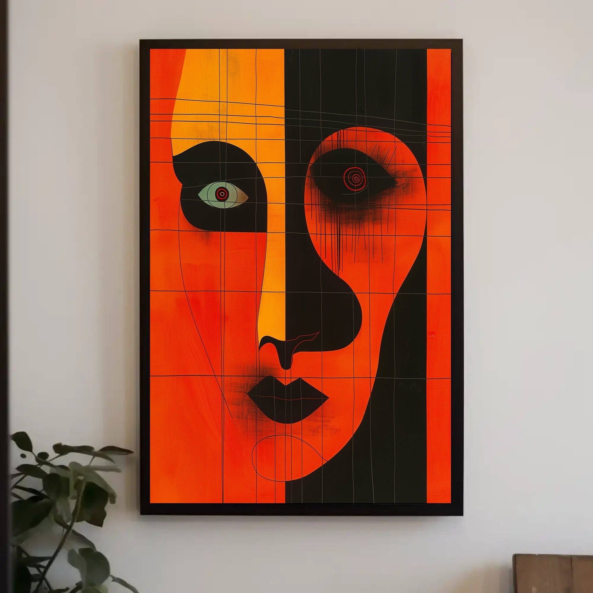 Abstract Portrait Poster Orange Black Modern Art