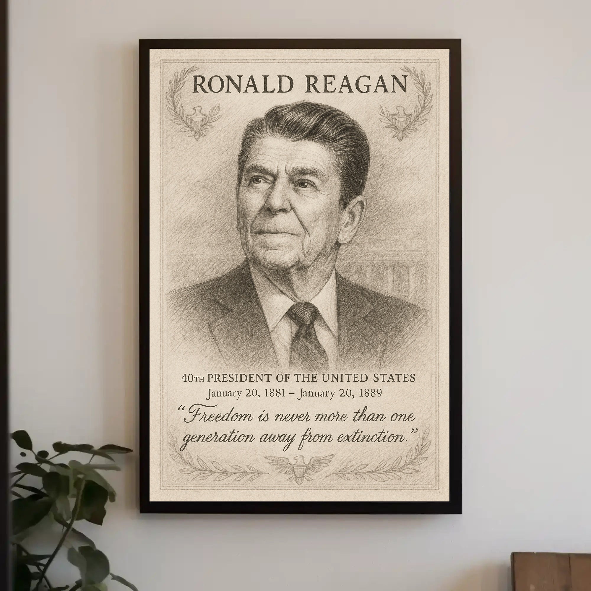 Ronald Reagan 40th President Sketch Poster Wall Art Print PosterGoat