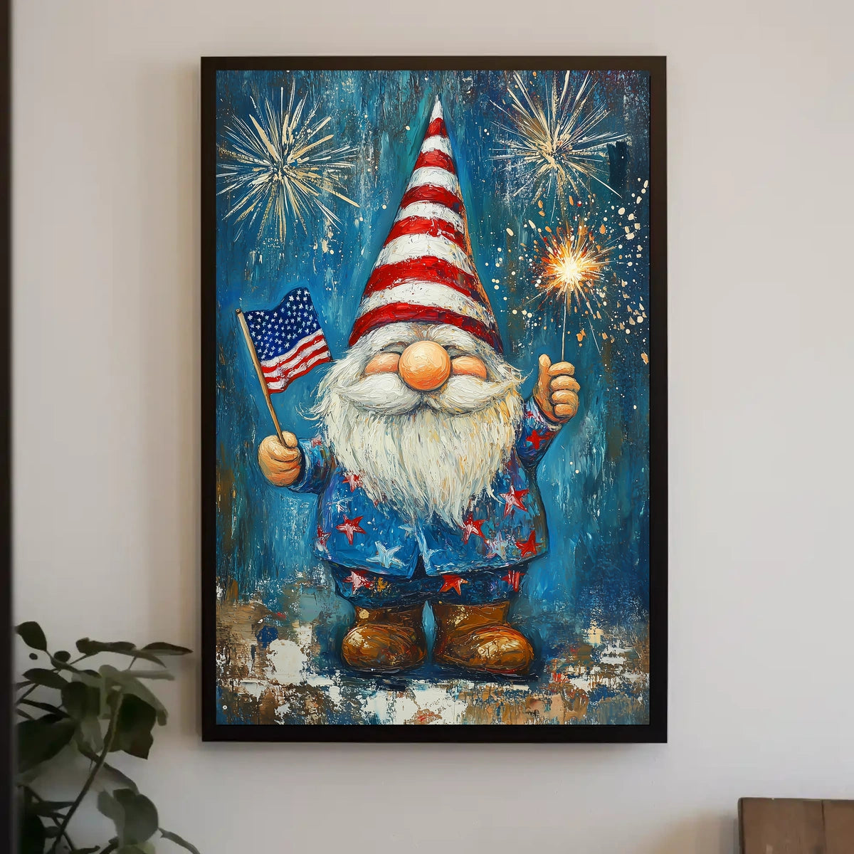 patriotic gnome holding a sparkler Poster