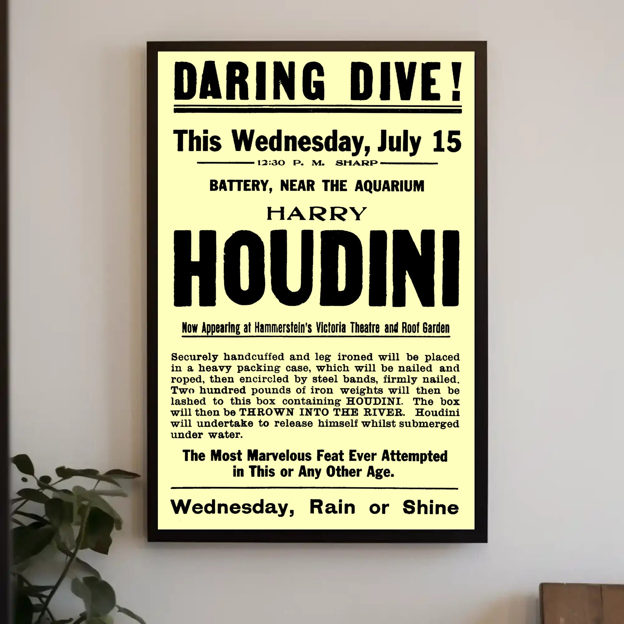 Houdini Daring Dive Early 1900s Historical Poster